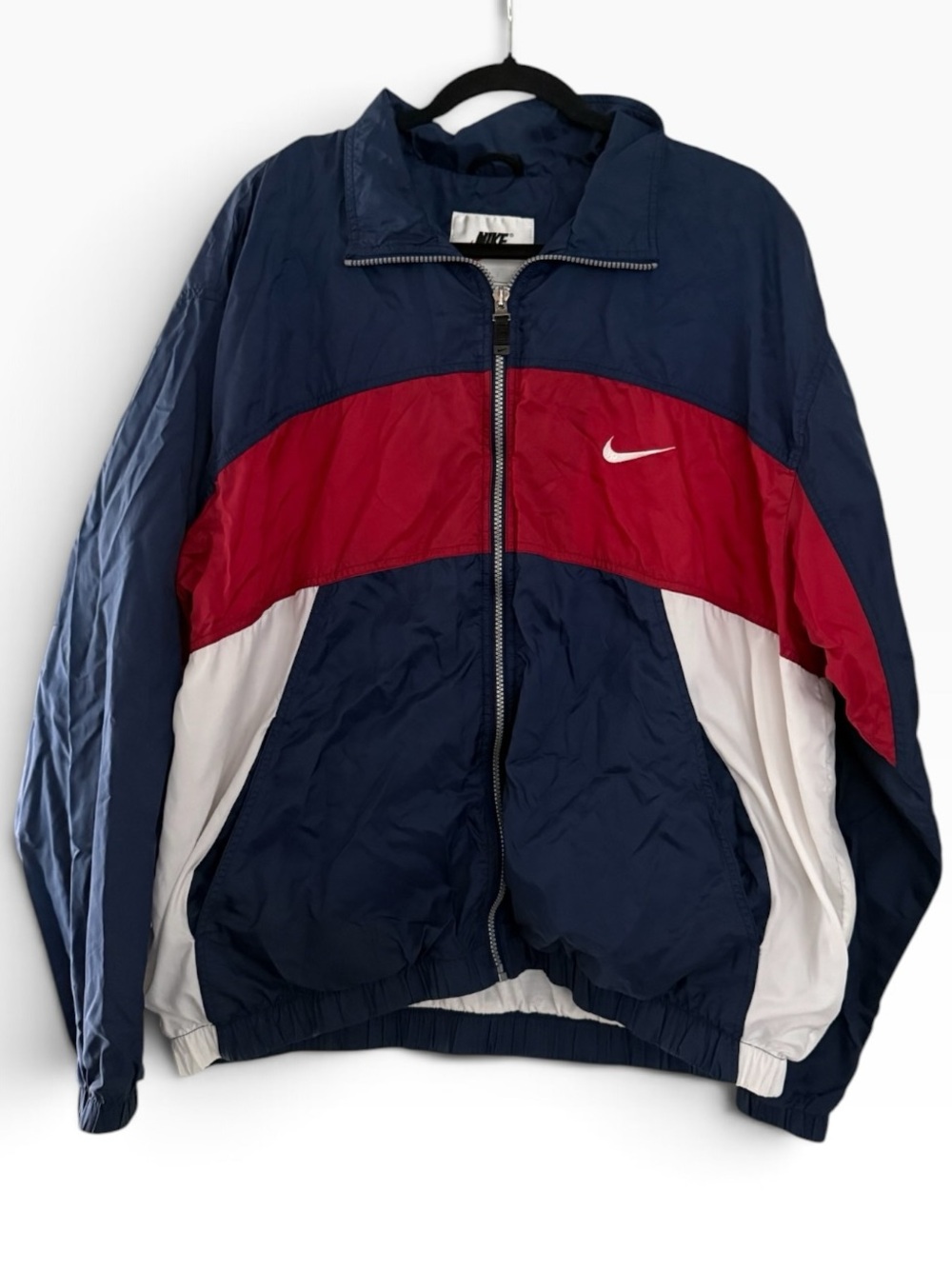 Vintage 90s Nike Spellout Windbreaker Jacket Navy Red White XL